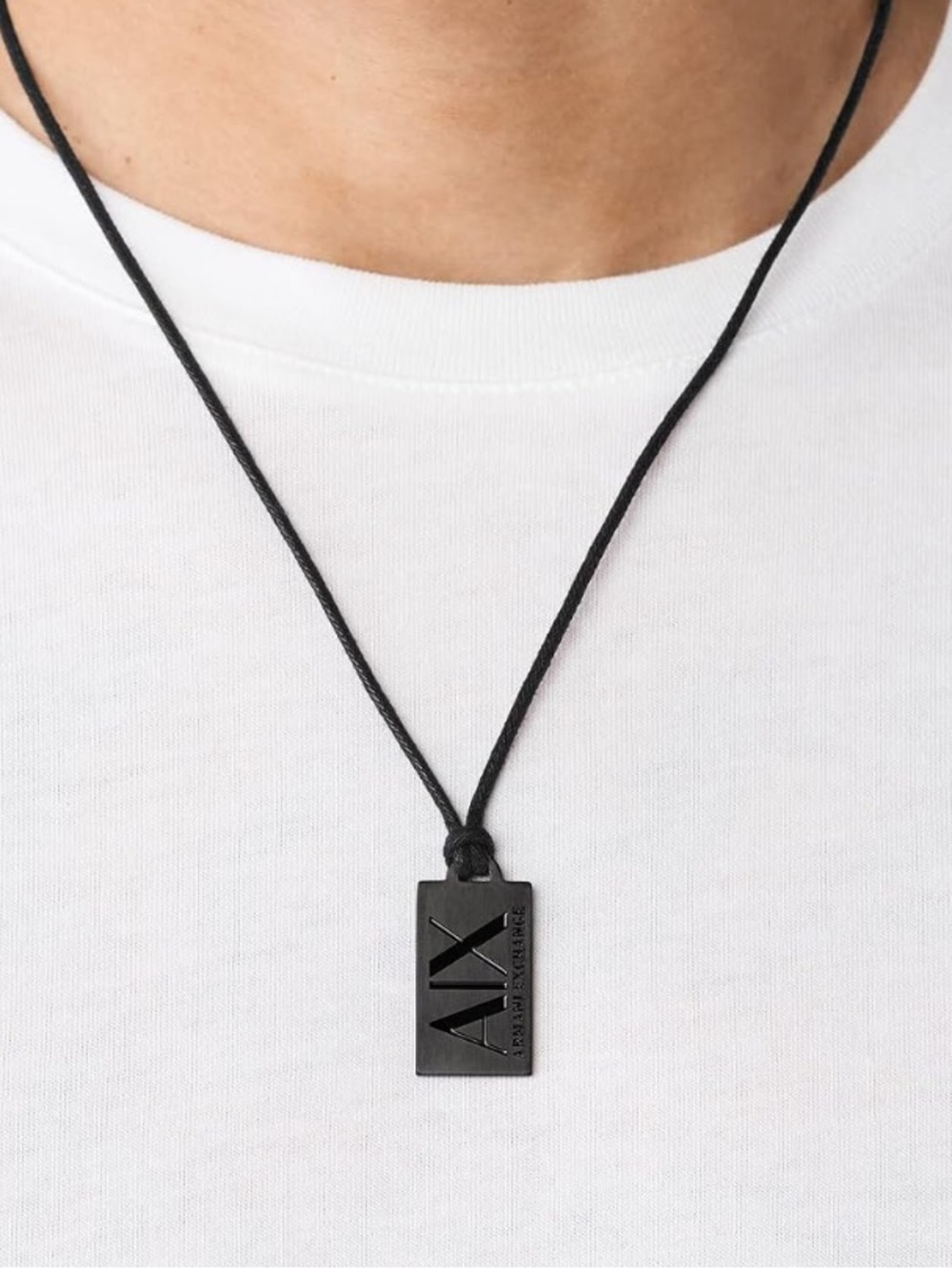Armani Exchange Black Rectangular Logo Pendant Necklace